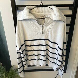 Rachel Zoe Striped Quarter-Zip Knit Sweater | Size L